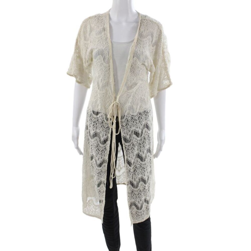 Calypso Saint Barth Women Cardigan Ivory 3/4 Sleeve V-Neck Boho Size XS